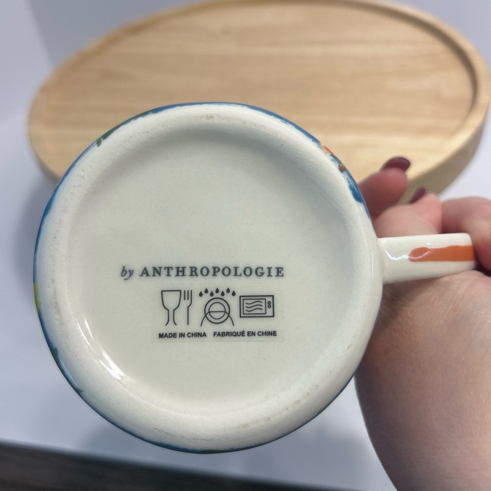 Anthropologie Dawn Monogram Mug Initial C Watercolor Blooms Blue Coral - Picture 5 of 7